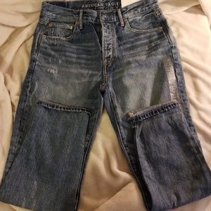 High rise slightly distressed jeans